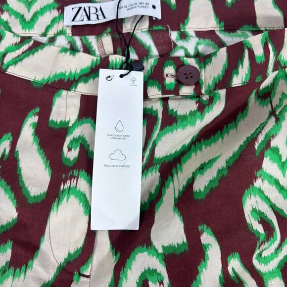 NWT Zara Green & Brown Light Weight Patterned Trousers Size XL F0110 - Picture 6 of 10